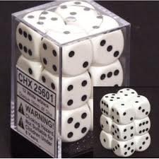 CHX 25601 White w/Black Dice Block (12 Opaque 16mm Pipped d6 Dice)